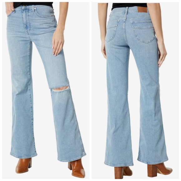 Madewell Denim - Madewell 11” High Rise Flare Jeans Knee Rip Edition in Eversfield Wash Size 33P